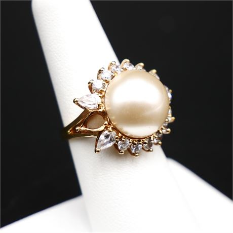 925 Sterling Silver Pearl & CZ Ring