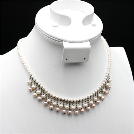 VAR Freshwater Pearl Necklace w/925 Sterling Silver Clasp