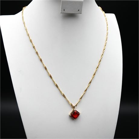 Italian Milor 925 Sterling Chain w/Faceted Amber Pendant