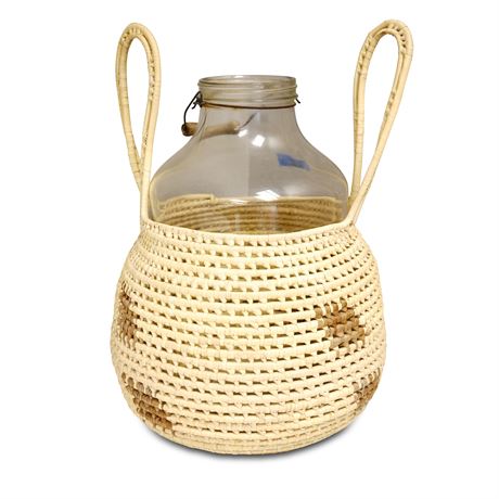 Large Glass Bottle in Woven Straw Basket