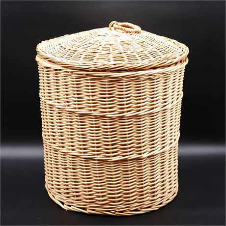 Large Woven Rattan Lidded Basket