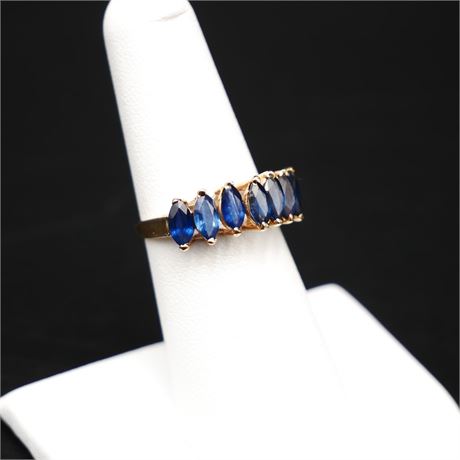 14K Gold Marquise Blue Sapphire Ring 1.5cttw