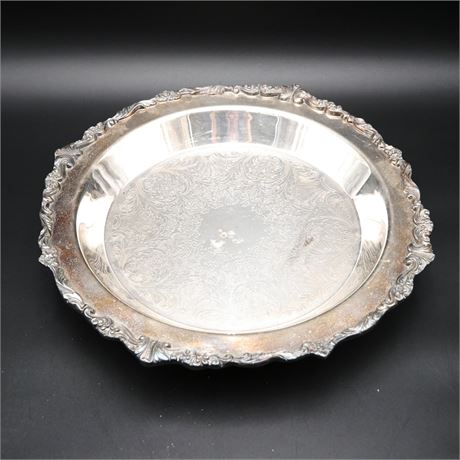Footed Engraved Silver Plated Serving Platter