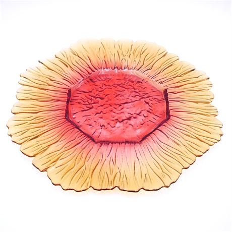 Shimmery Red & Amber Glass Flower Platter