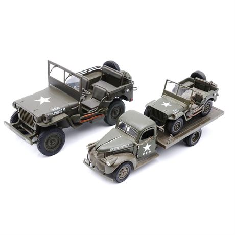 Pair of US Army “Jeeps” and Flatbed Truck Model Sets (Lot of 3)