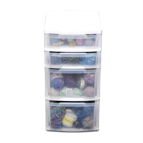4-Drawer Clear Plastic Storage Chest Filled w/Yarn
