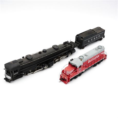 Pair of HO Scale Model Train Engines (A.T. & S. F. and Burlington)