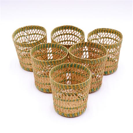 Lot of 6 Rattan Woven Drink Glass Holders
