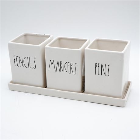 Rae Dunn "PENS-MARKERS-PENCILS" Ceramic Pencil Holder Set