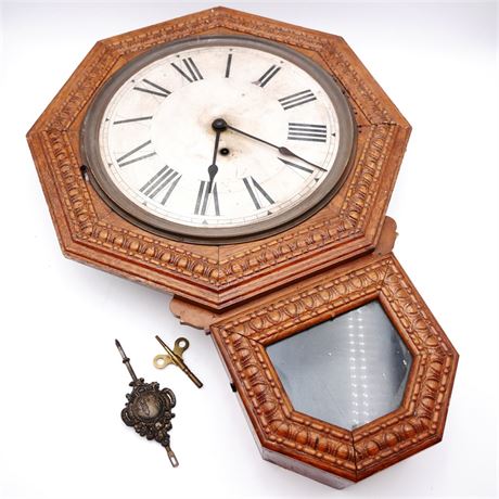 E. Ingraham Oak Drop Octagon Pendulum Wall Clock