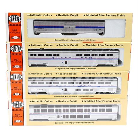 Lot of 4 Con-Cor HO Scale Amtrak Phase IV Superliner Train Cars