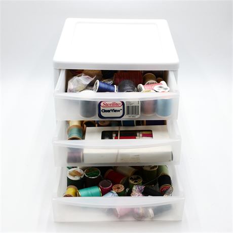 Sterilite 3-Drawer Unit Filled with Sewing Thread and other Supplies