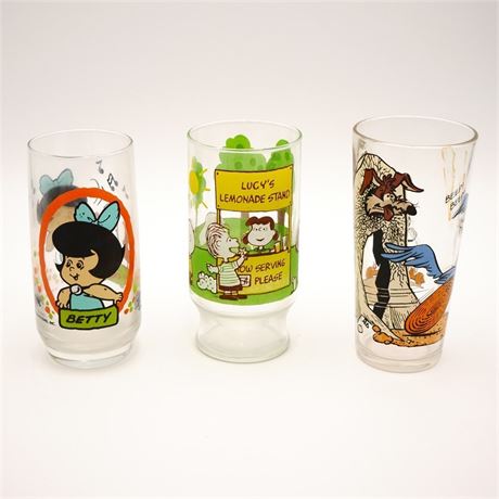Collectible Drinking Glasses w/Cartoon Characters (Total of 3)