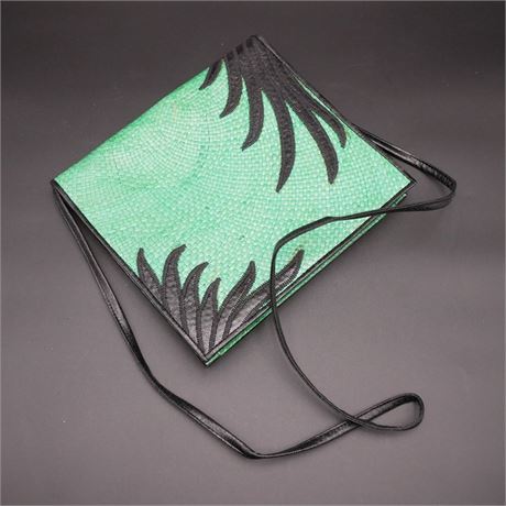 Cora Jacobs for Mosaic Green & Black Woven Straw Clutch/Handbag