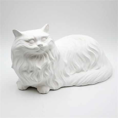 Ceramic Unpainted Statue of a Persian Cat