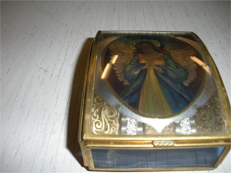 Small Glass Jewelry Box w/Angel on Lid