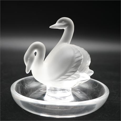 Lalique France Crystal Ring Geese Dish