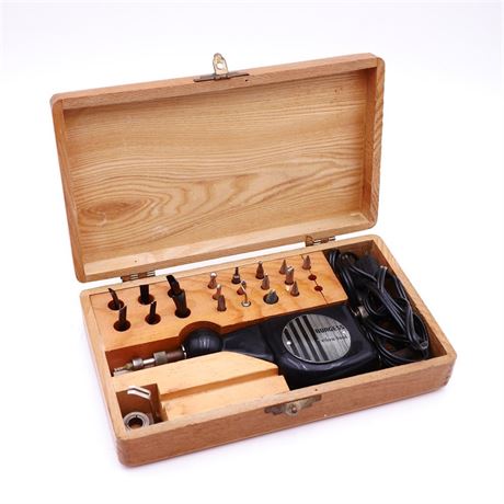 Burgess Vibro-Tool Engraving Tool w/Tips in Wooden Box