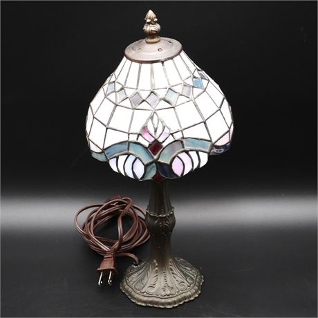 Vintage Tiffany-Style Stained Glass Lamp with Brass Base