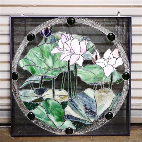 Stained Glass Floral Scene Sun Catcher