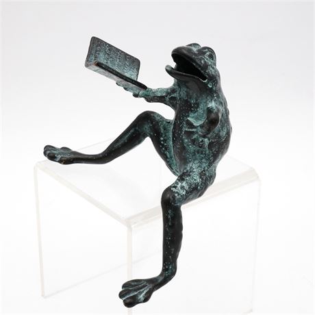Cast Iron Reading Frog Shelf Sitter Figurine
