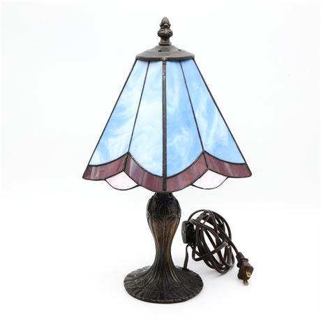 Vintage Art-Deco Stained Glass Lamp with Brass Base