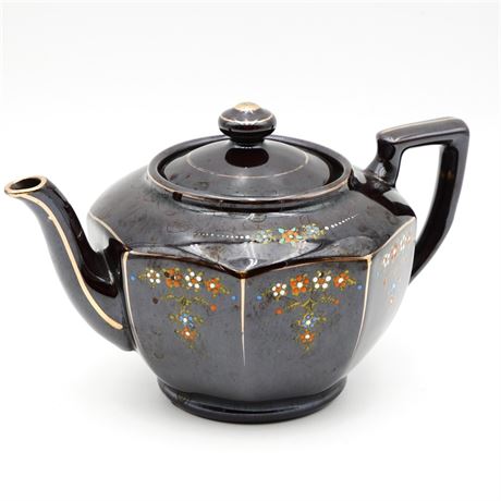 Coronet Gilded Ceramic Teapot Handpainted w/Raised Floral Design