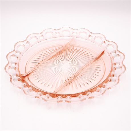 Vintage Hocking Glass Company Old Colony Lace Pink Depression Glass Platter
