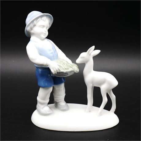 Gerold Porzellan Boy Feeding Fawn Figurine