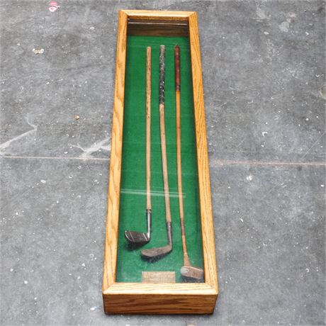 3 Vintage Golf Clubs in a Shadow Box