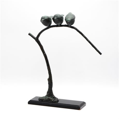 "Three Birds" Bronze Sculpture w/Wood Base