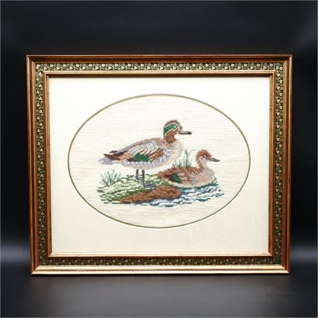 Framed Cross Stitch Ducks