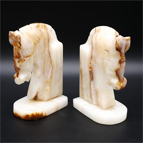 Pair of Banded Onyx Horse Head Bookends