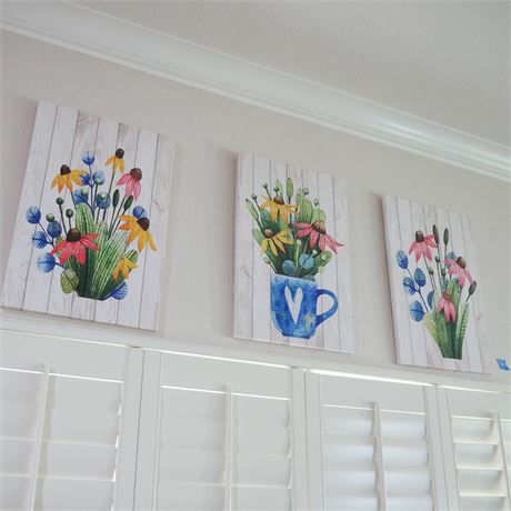 Set of 3 Flower Art Prints on Canvas