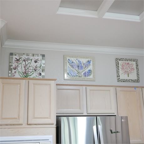 Set of 3 Floral Ceramic Tile Wall Art