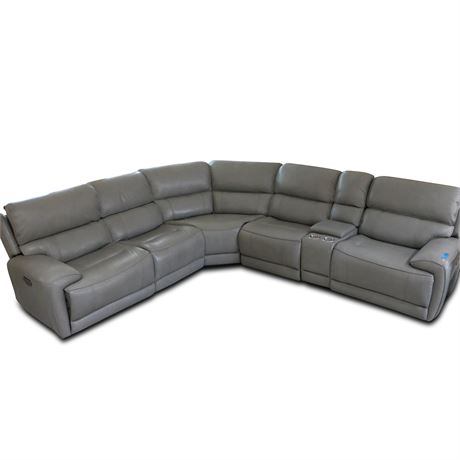 Mickey Gray Leather 5-Piece Power Reclining Sectional