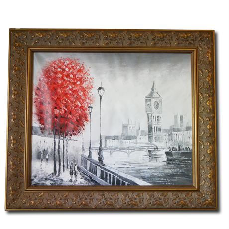 Framed Oil Painting on Canvas ft. London in Black, White & Red
