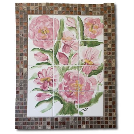 Large Ceramic Tile Floral Wall Art