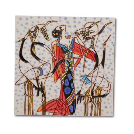 Ceramic Tile Wall Art of a Japanese Geisha with Cranes